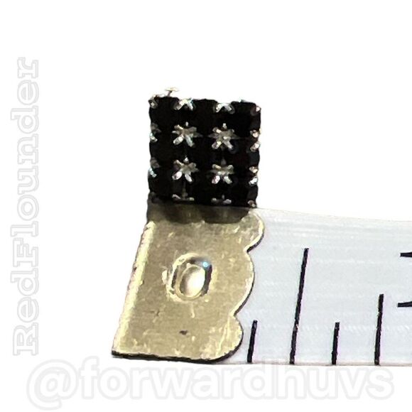 Silver Tone Square Earrings with Dark Blue & Clear Rhinestone - Picture 8 of 9